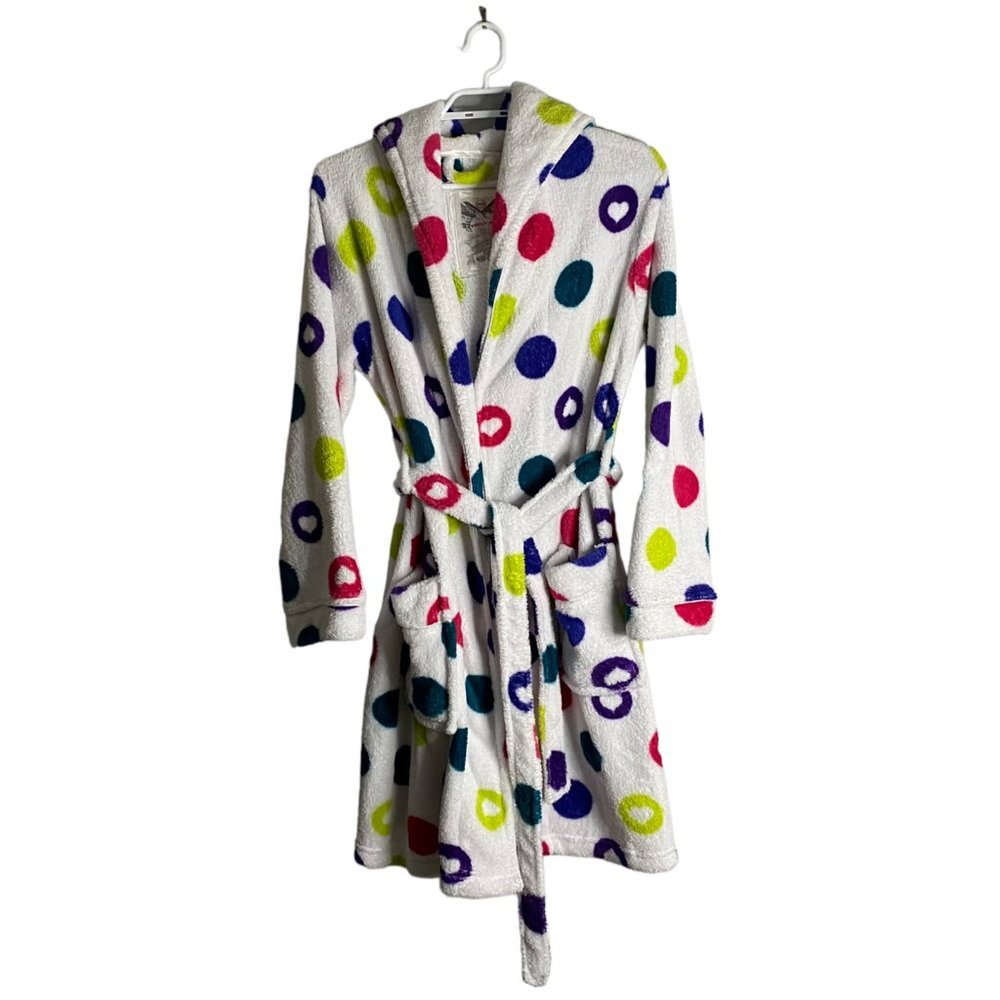 Request Women's White Polka Dot Fleece Hooded Robes